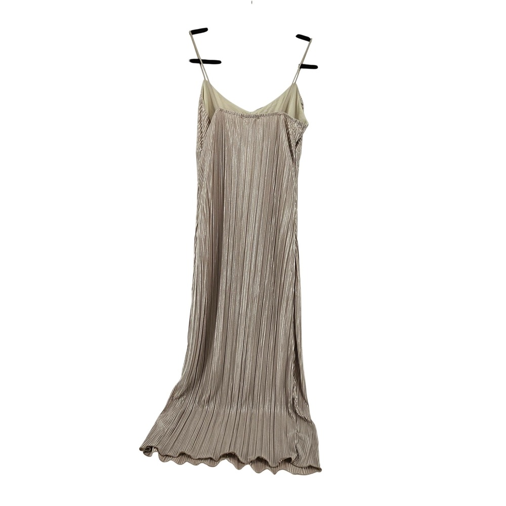 Y2K No Comment Babydoll Champagne Metallic Pleated Maxi Slip Dress L Fairy Glam - Picture 3 of 9